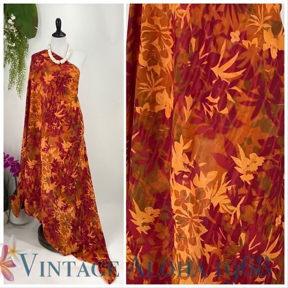 Red/Orange/Khaki Tropical Floral SARONG Pareo  Beach Wrap Skirt Summer Scarf - Picture 2 of 4